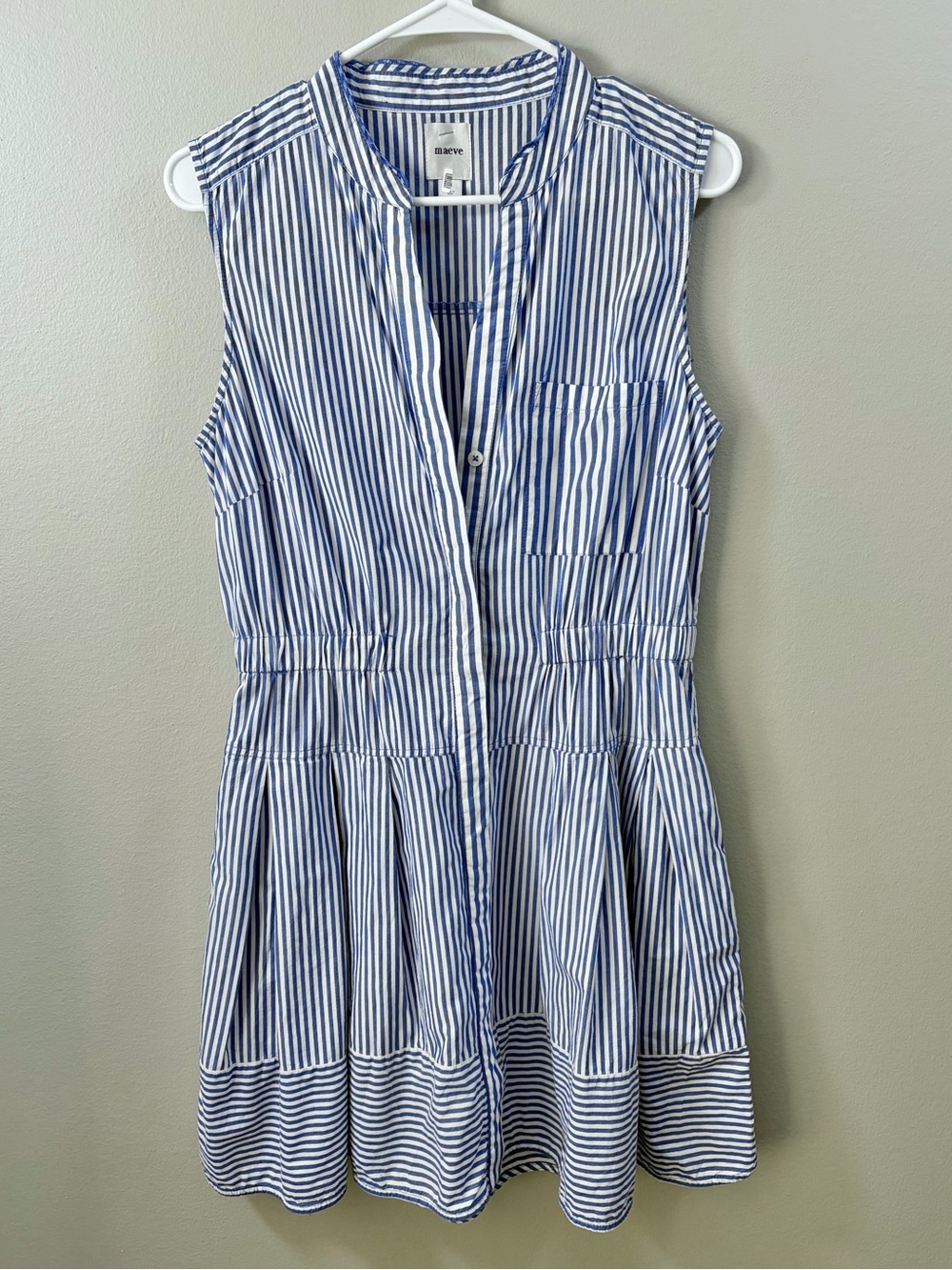 Maeve Sleeveless V-Neck Shirtdress Blue White Stripe Medium - Picture 5 of 7